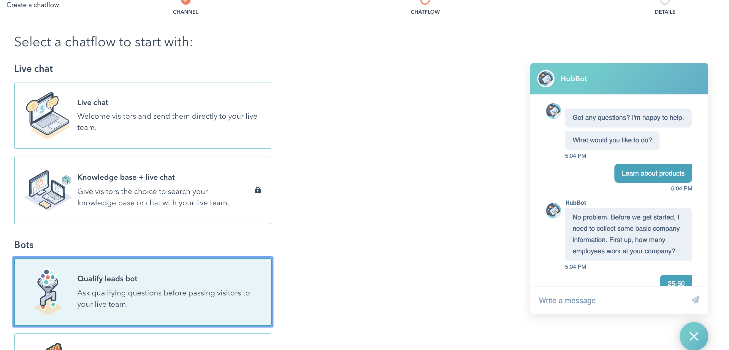 Chatbot Chatflow mit HubSpot bauen