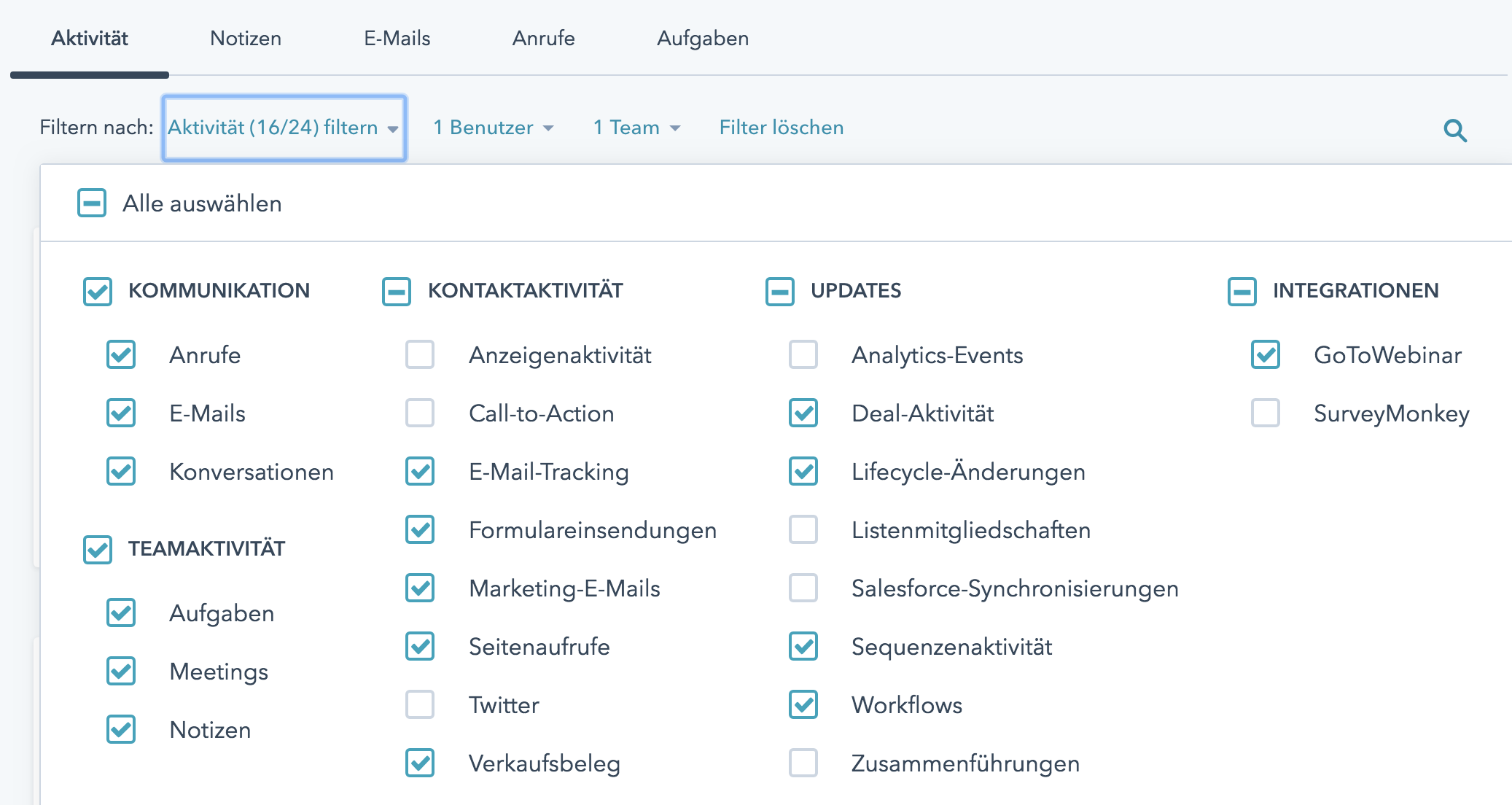 Filter und Suche in der HubSpot Datenbank