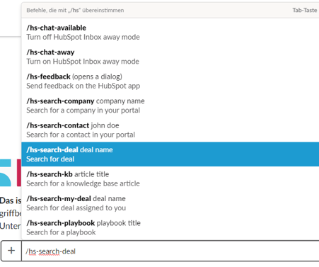 HubSpot Funktionen in Slack