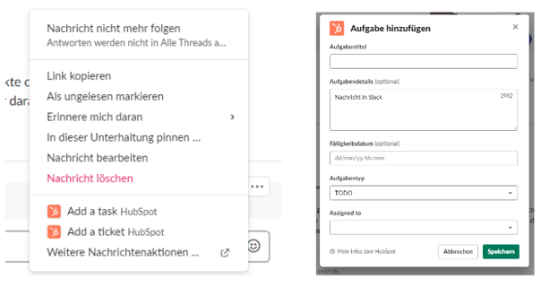 HubSpot Aufgabe in Slack erstellen