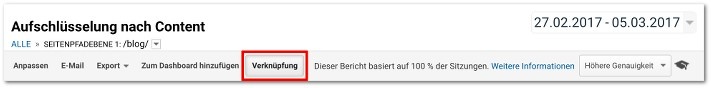 Verknüpfung erstellen - Screenshot Google Analytics