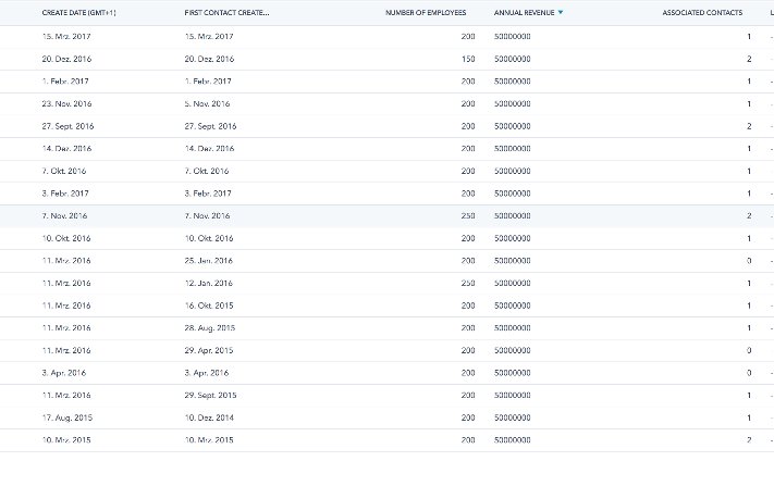 HubSpot CRM: gefilterte Liste Unternehmen