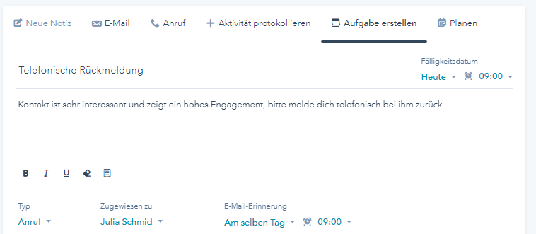 Leadbearbeitung HubSpot Interner Task