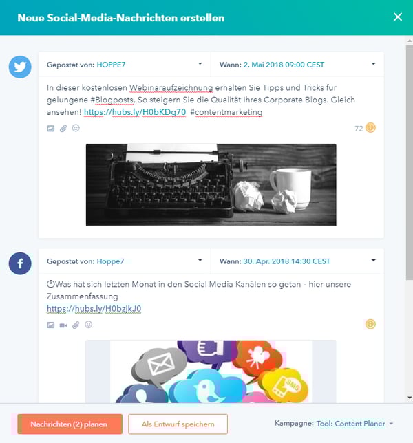 Social Media Publishing Tool von HubSpot