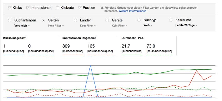 Search Console Suchanalyse: Screenshot Suchbegriffe vergleichen