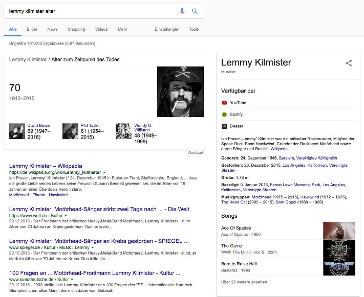 Beispiel für eine informationsgetriebene Suchanfrage - Lemmy kilmister