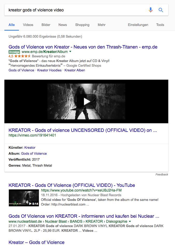 Beispiel für transaktionale Suchanfrage - Kreator Gods of Violence