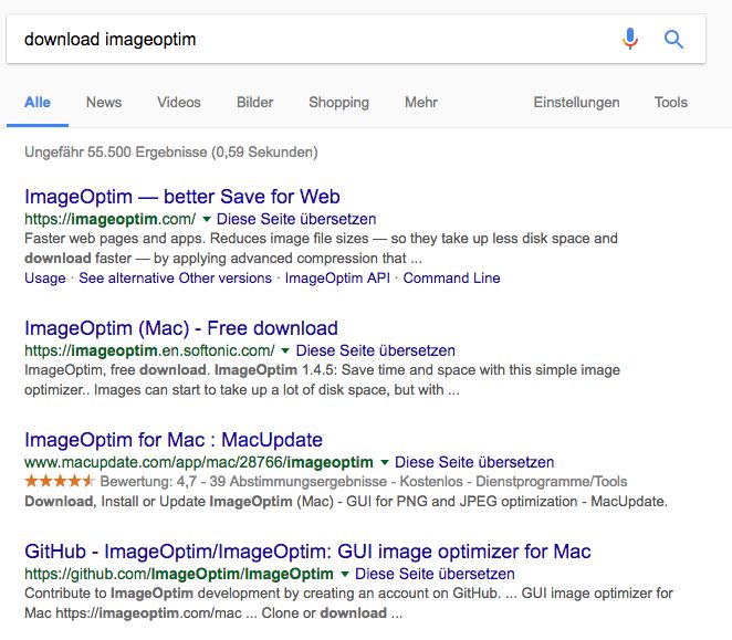 Beispiel für transkationale Suche: Download Imageoptim