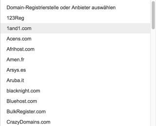 Übersicht über die verfügbaren Domainhoster in Google Search Console