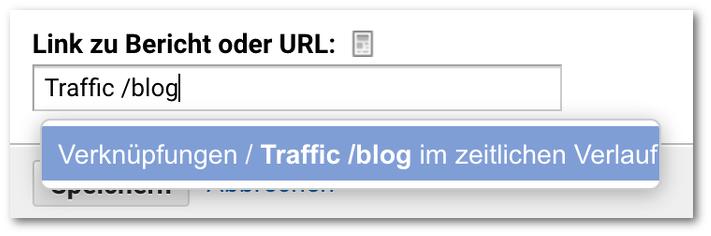 Verknüpfung mit Widget verlinken - Screenshot Analytics