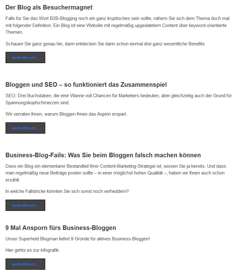 Newsletter auf Thema Blog fixieren